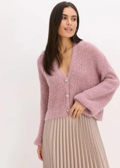 Kurze Strickjacke mit Glitzergarn und Wollanteil