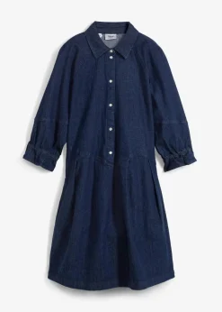 Kurzes Jeanskleid in A-Linie mit 3/4-Puffärmeln