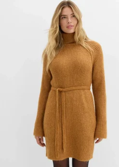 Kurzes Ripp-Strickkleid mit Rollkragen