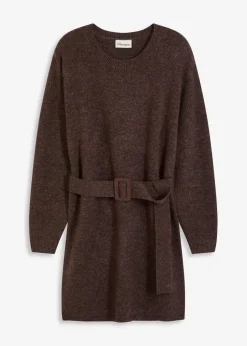 Kurzes Strickkleid mit softem Wollanteil und Gürtel