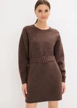 Kurzes Strickkleid mit softem Wollanteil und Gürtel