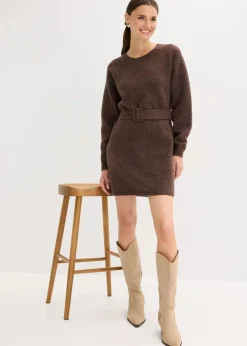 Kurzes Strickkleid mit softem Wollanteil und Gürtel