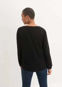 Langarm Bluse mit V-Ausschnitt aus fließender Viskose