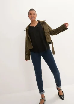 Langarm Bluse mit V-Ausschnitt aus fließender Viskose