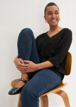 Langarm Bluse mit V-Ausschnitt aus fließender Viskose