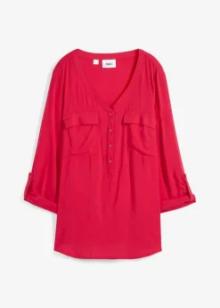 Langarm Bluse mit V-Ausschnitt aus fließender Viskose