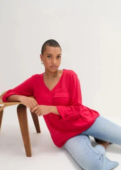 Langarm Bluse mit V-Ausschnitt aus fließender Viskose