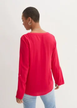 Langarm Bluse mit V-Ausschnitt aus fließender Viskose