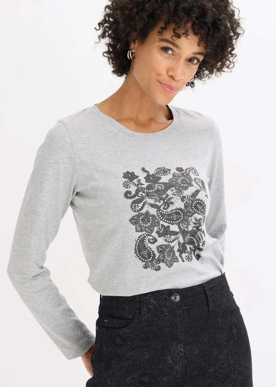 Langarmshirt aus Bio-Baumwolle mit dekorativem Print