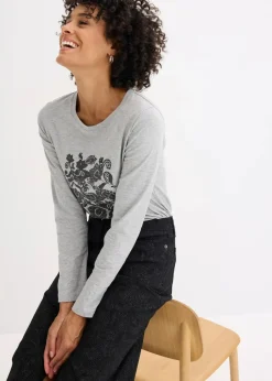 Langarmshirt aus Bio-Baumwolle mit dekorativem Print