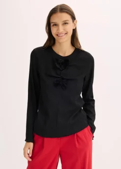 Langarmshirt aus strukturiertem Crêpe