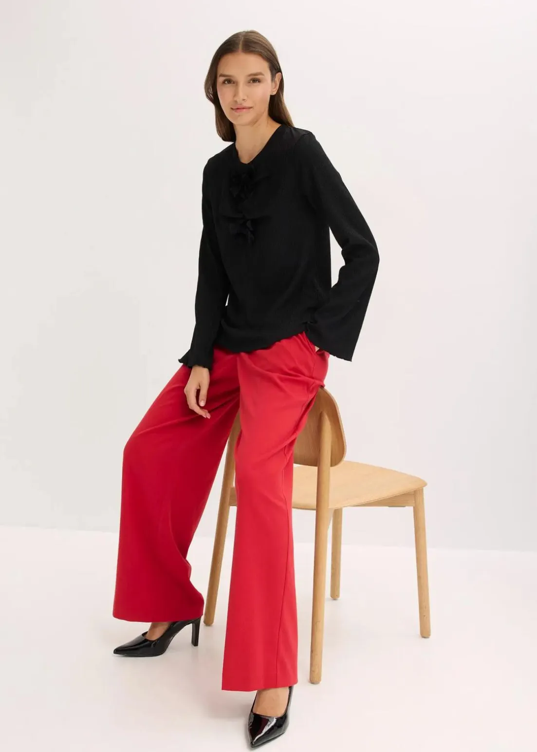 Langarmshirt aus strukturiertem Crêpe