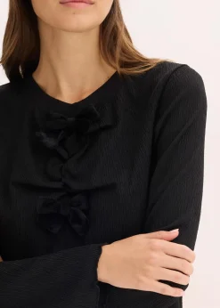 Langarmshirt aus strukturiertem Crêpe