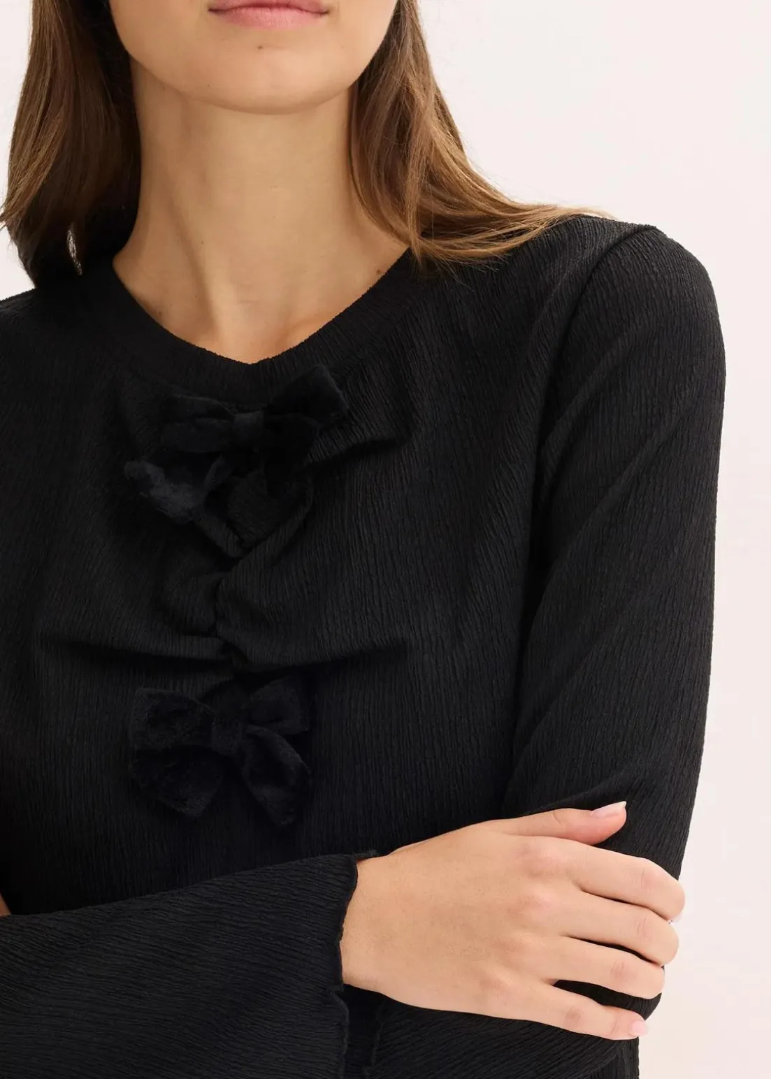 Langarmshirt aus strukturiertem Crêpe