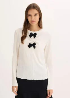 Langarmshirt aus strukturiertem Crêpe