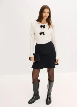 Langarmshirt aus strukturiertem Crêpe