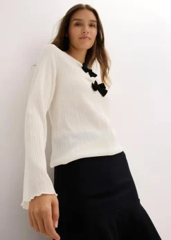 Langarmshirt aus strukturiertem Crêpe