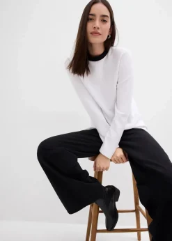 Langarmshirt aus Viskose-Mix mit abgesetztem Turtleneck