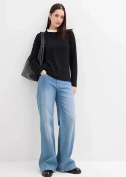 Langarmshirt aus Viskose-Mix mit abgesetztem Turtleneck