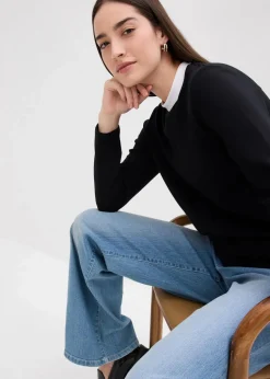 Langarmshirt aus Viskose-Mix mit abgesetztem Turtleneck