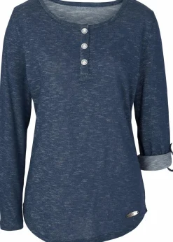 Langarmshirt mit Knopfleiste aus Baumwoll-Mix