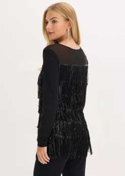 Langarmshirt mit Pailletten-Fransen