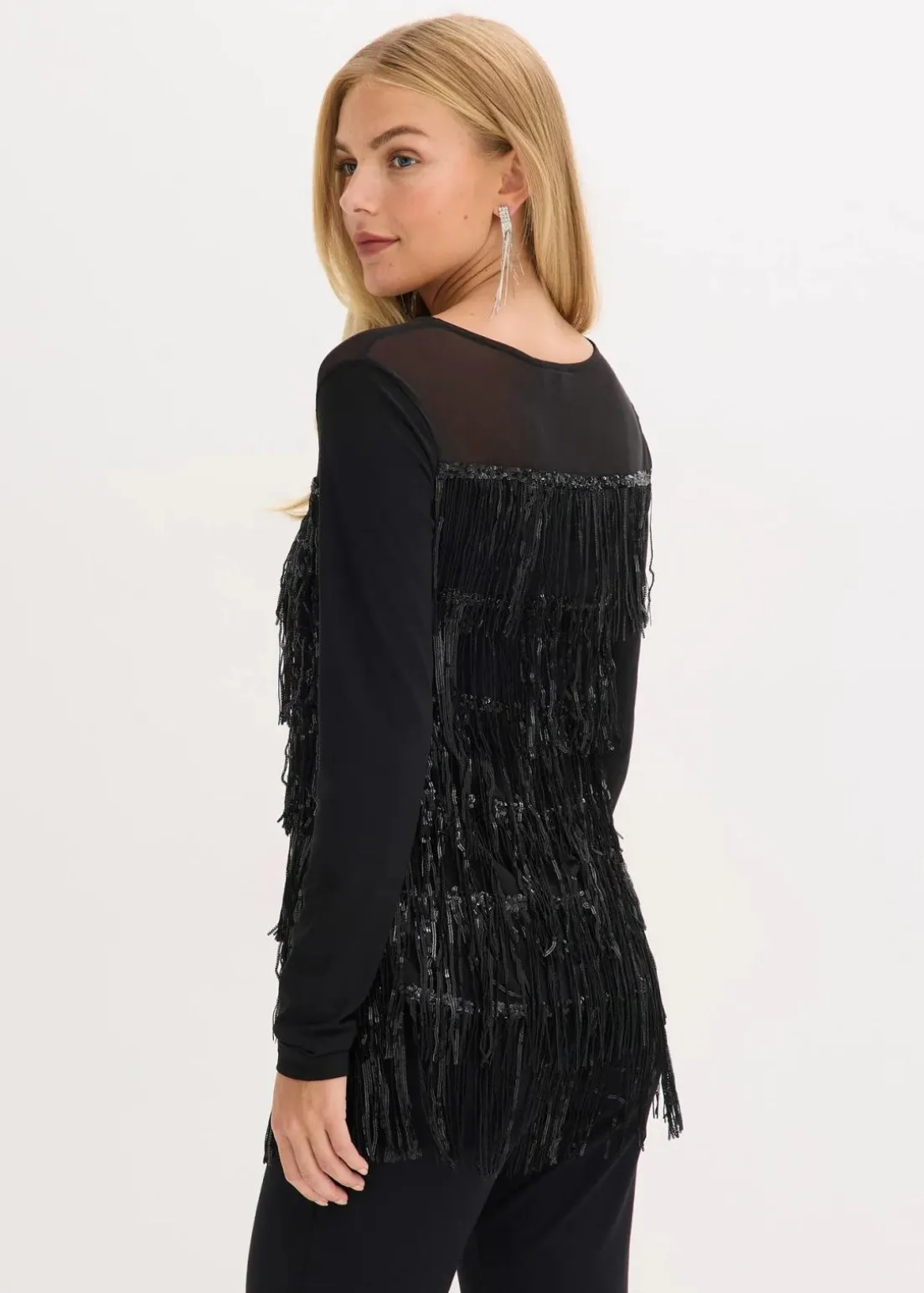 Langarmshirt mit Pailletten-Fransen