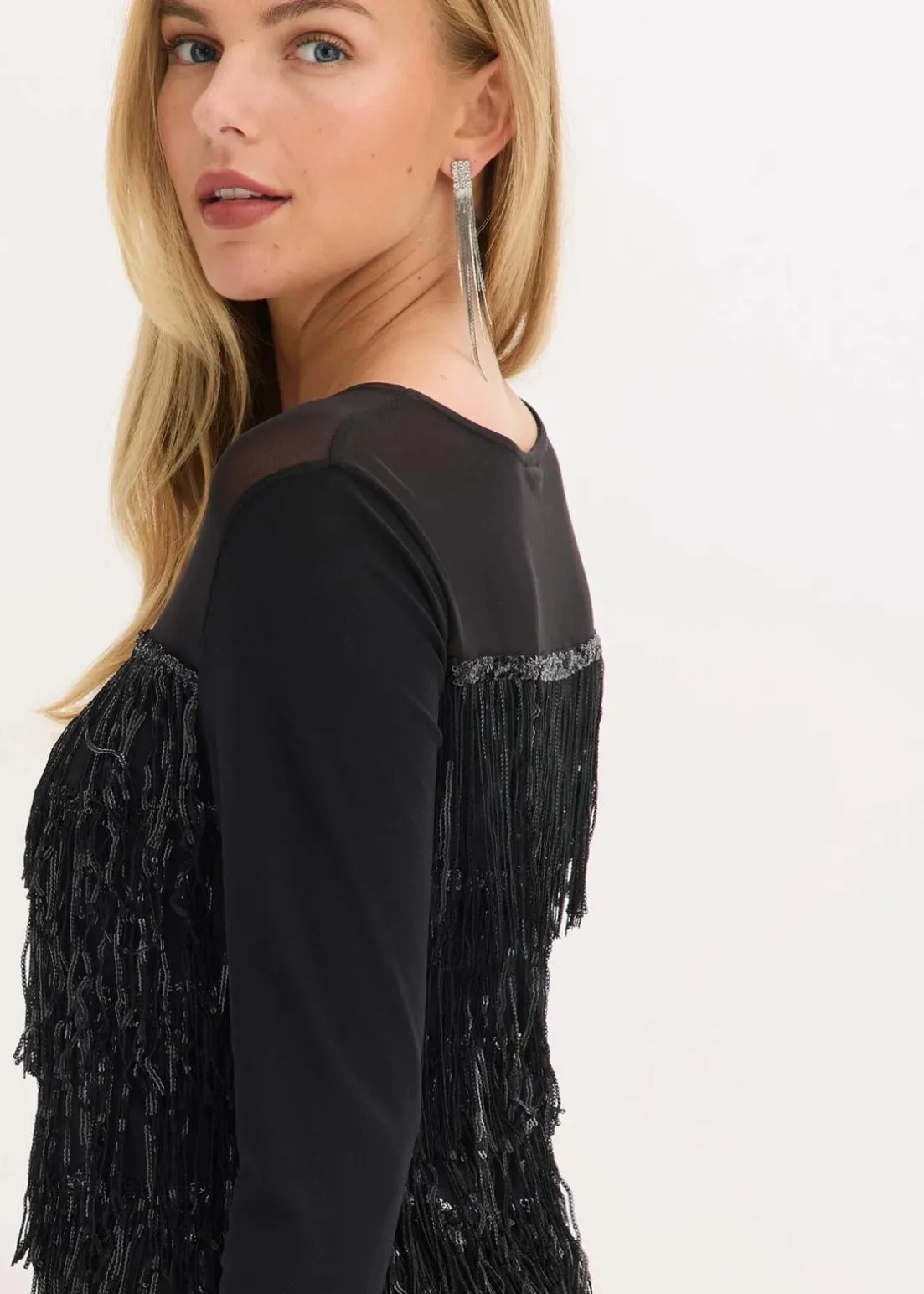 Langarmshirt mit Pailletten-Fransen