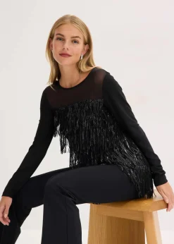 Langarmshirt mit Pailletten-Fransen