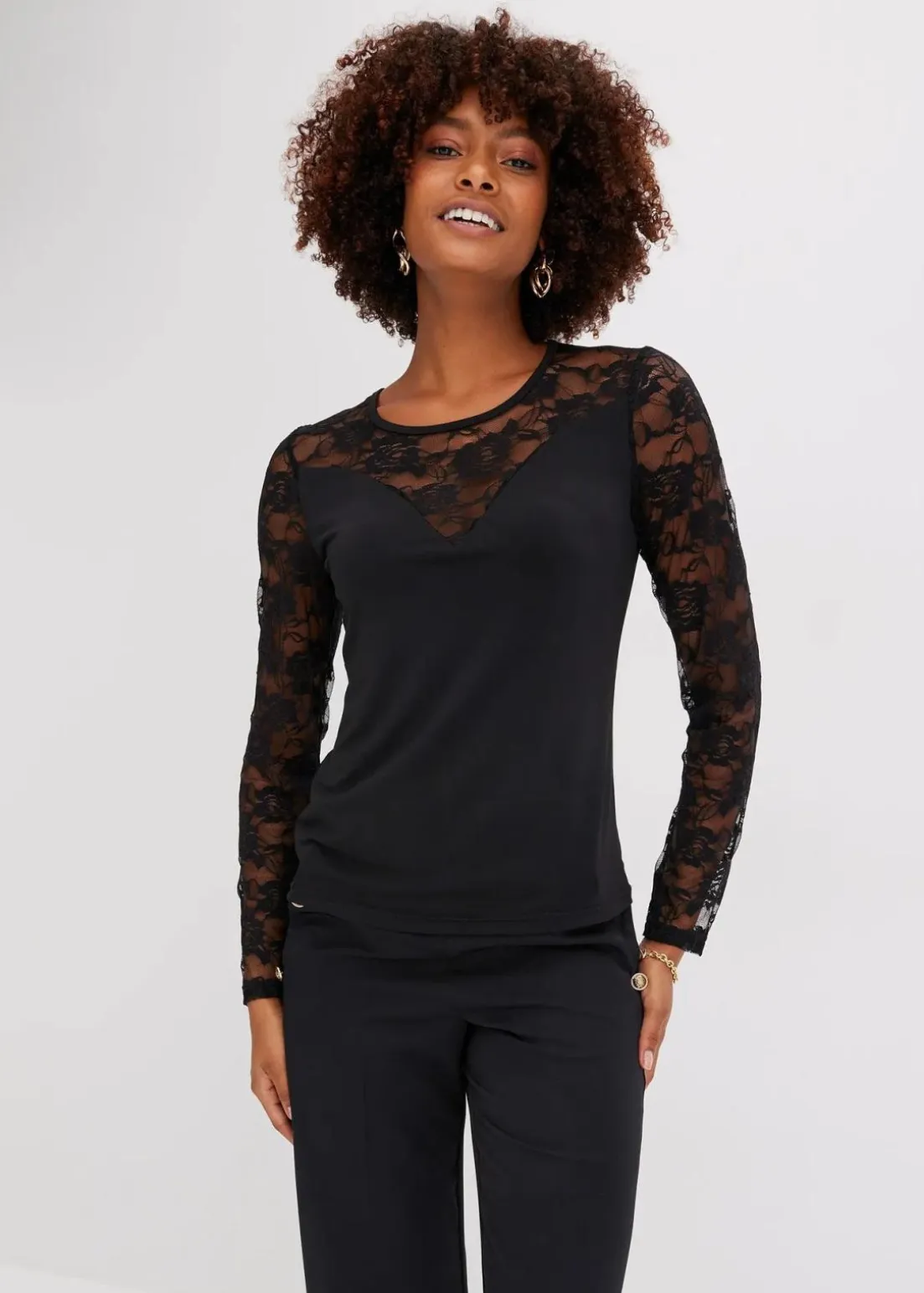 Langarmshirt mit Spitze