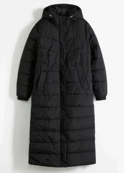 Langer Stepp-Mantel mit Kapuze