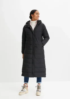 Langer Stepp-Mantel mit Kapuze