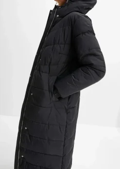 Langer Stepp-Mantel mit Kapuze