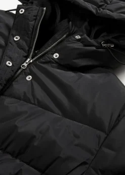 Langer Stepp-Mantel mit Kapuze