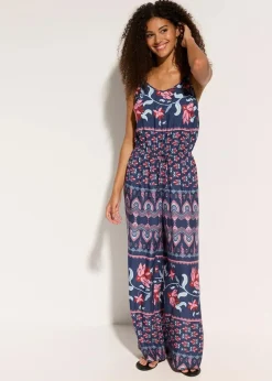 Langer Strandjumpsuit aus fließender Viskose