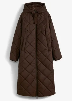 Langer, wattierter Steppmantel mit Kapuze
