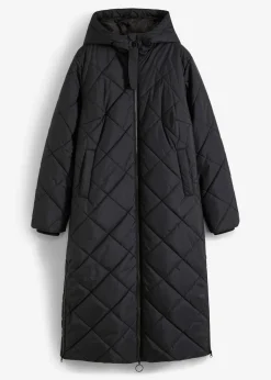 Langer, wattierter Steppmantel mit Kapuze