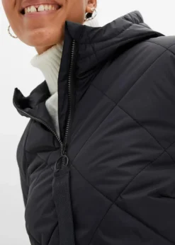 Langer, wattierter Steppmantel mit Kapuze