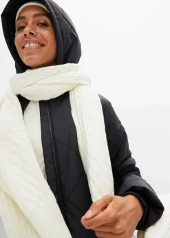 Langer, wattierter Steppmantel mit Kapuze