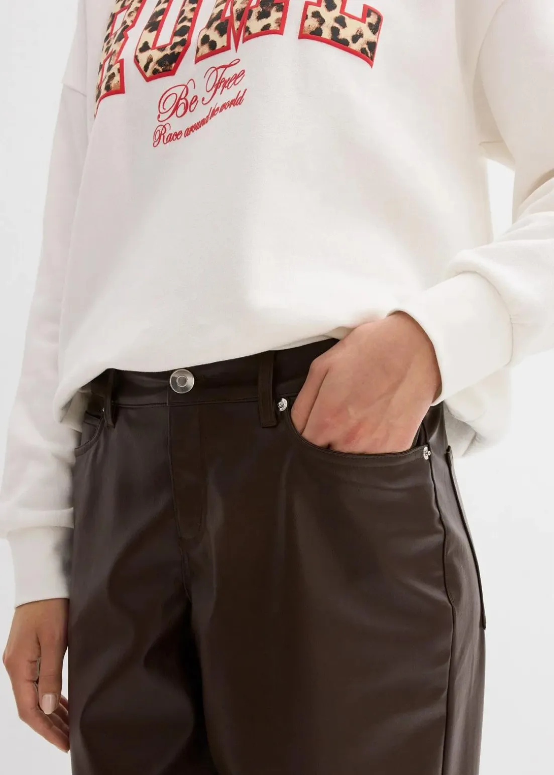 Lederimitat-Hose im Barrel Shape, Mid Waist