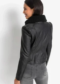 Lederimitat-Jacke mit Schalkragen