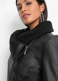 Lederimitat-Jacke mit Schalkragen