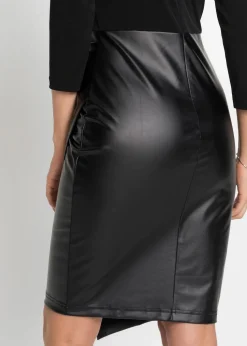 Lederimitat-Kleid mit Jersey-Oberteil