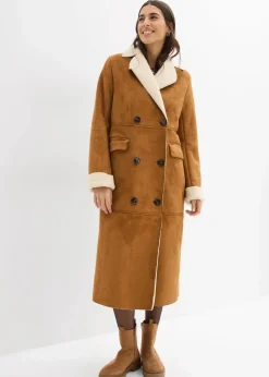 Lederimitat-Mantel mit Teddy warm gefüttert