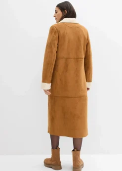 Lederimitat-Mantel mit Teddy warm gefüttert