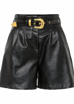 Lederimitat-Shorts mit Gürtel