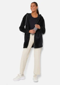 Leichte Loungewear Kuschel-Long-Fleecejacke mit Kapuze