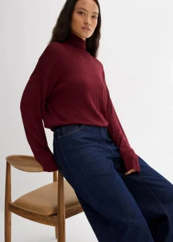 Leichter Feinstrickpullover mit breitem Turtleneck aus Viskose-Mix