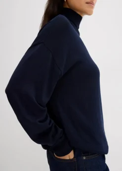 Leichter Feinstrickpullover mit breitem Turtleneck aus Viskose-Mix