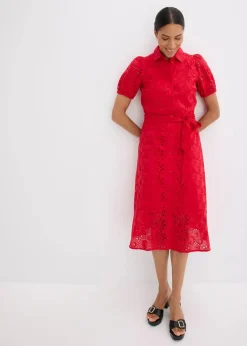 Lochstickerei-Blusenkleid aus reiner Baumwolle